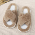 Women's Platform Fuzzy House Slippers, Open Toe Criss Cross Solid Color Casual Home Slides, Women's Indoor Flat Comfy Shoes Lady T Fashions