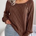 Texture Button Lantern Sleeve Sweater - Women's Round Neck Sweater Lady T Fashions