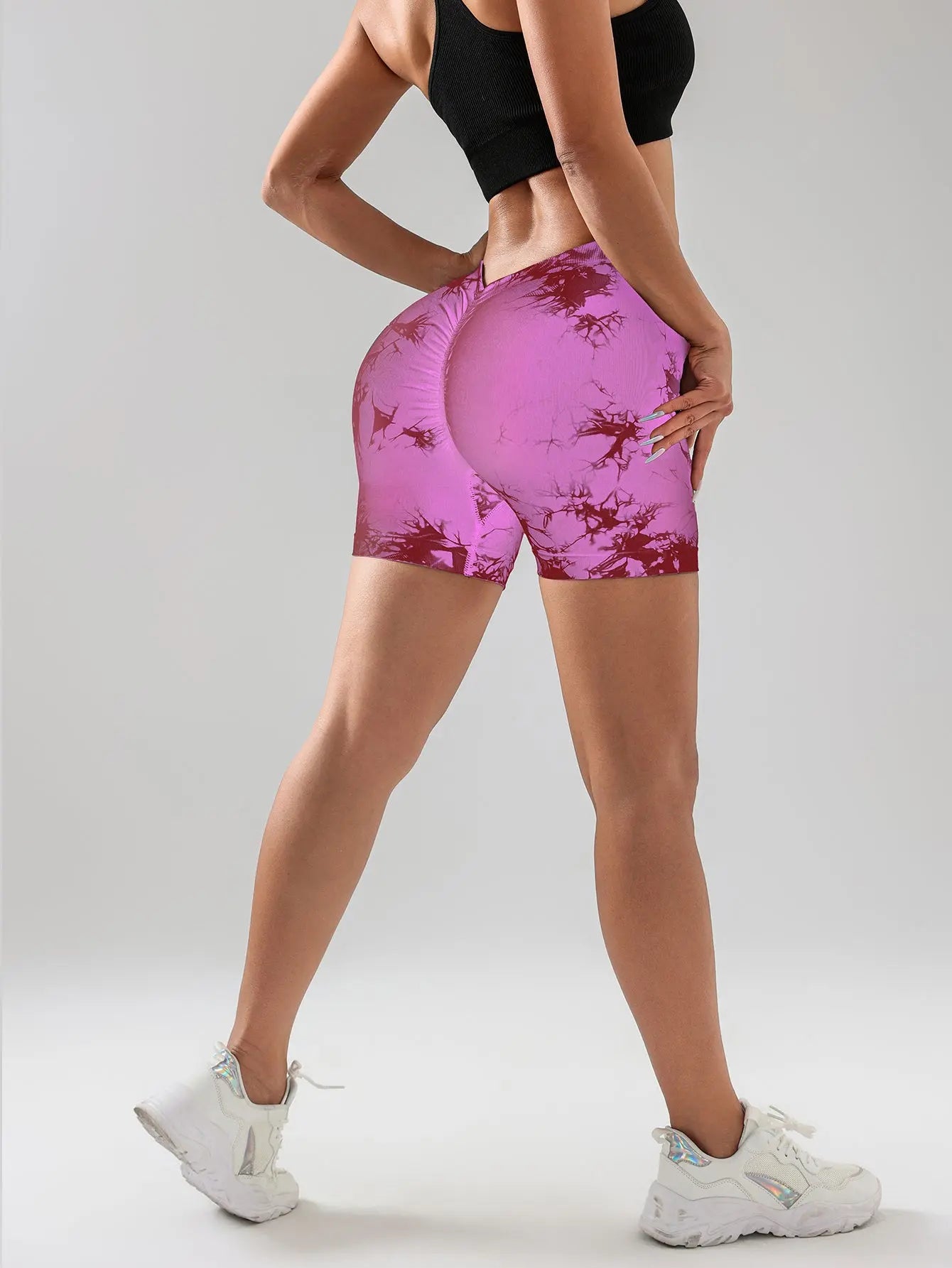 3 PACK Tie Dye Active Wear Shorts, Women Workout Shorts, High Waisted Contour Gym Yoga Biker Shorts, V Back Booty Biker Workout Gym Running Shorts Lady T Fashions