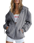 Women's Fashion Casual Solid Color Drawstring Zipper Hooded Sweatshirt Lady T Fashions
