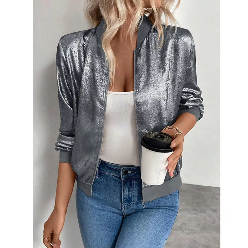Women's Leopard Print Zip Up Lightweight Bomber Jacket Casual Long Sleeve Outerwear Lady T Fashions