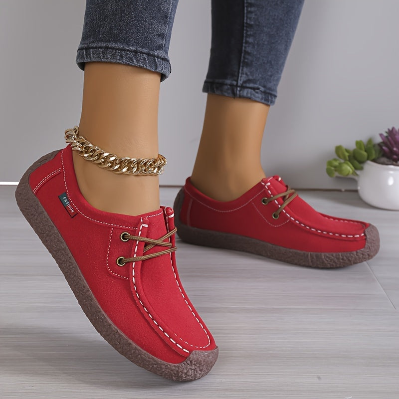 Women's Flat Loafers, Comfy Lace Up Soft Sole Flat Shoes, Casual Non Slip Walking Shoes Lady T Fashions