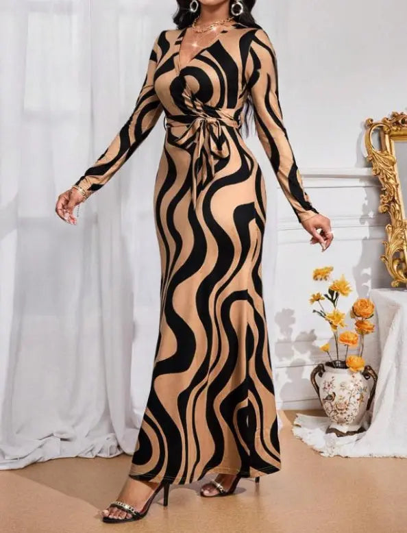 Women's New Dress With Waist Cinching And Tie Up, Long Stretch, Comfortable And Fashionable Dress Lady T Fashions