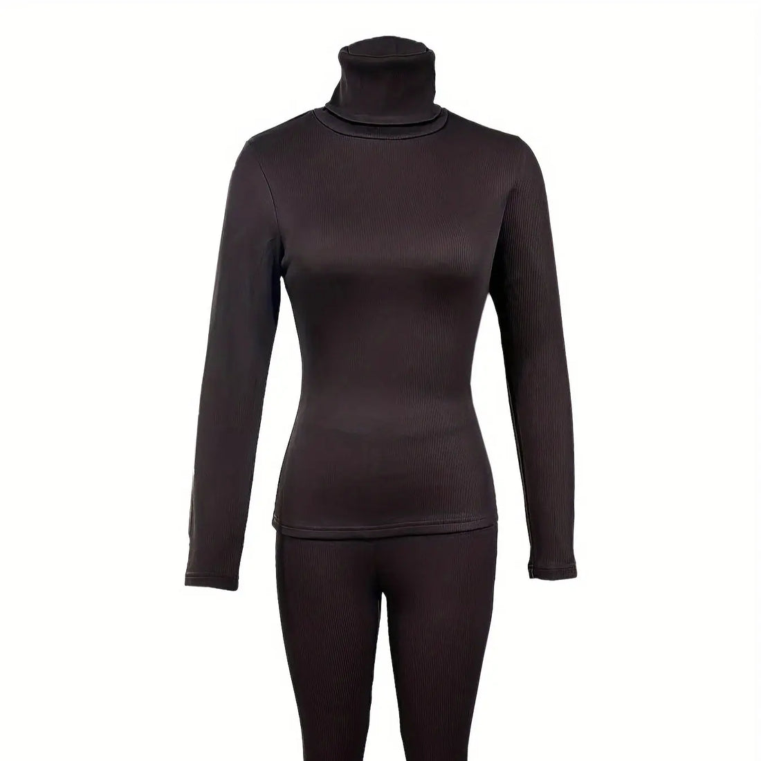 Ladies' Fashionable Solid Color High Neck Slim Fit Top And Slim Fit Pants Set Lady T Fashions