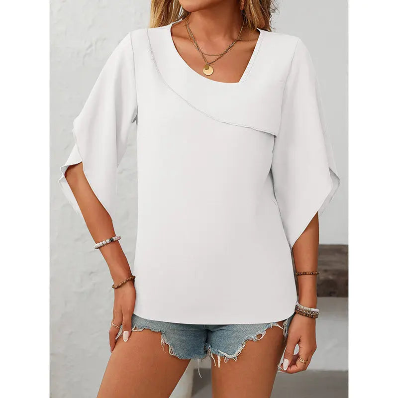 Womens Tops Dressy Casual 3 4 Sleeve Asymmetrical V Neck Work Shirts Blouses Lady T Fashions