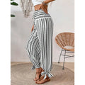 Women's Fashion Striped Long Pants Side-Slit Design Trendy Casual Trousers Lady T Fashions