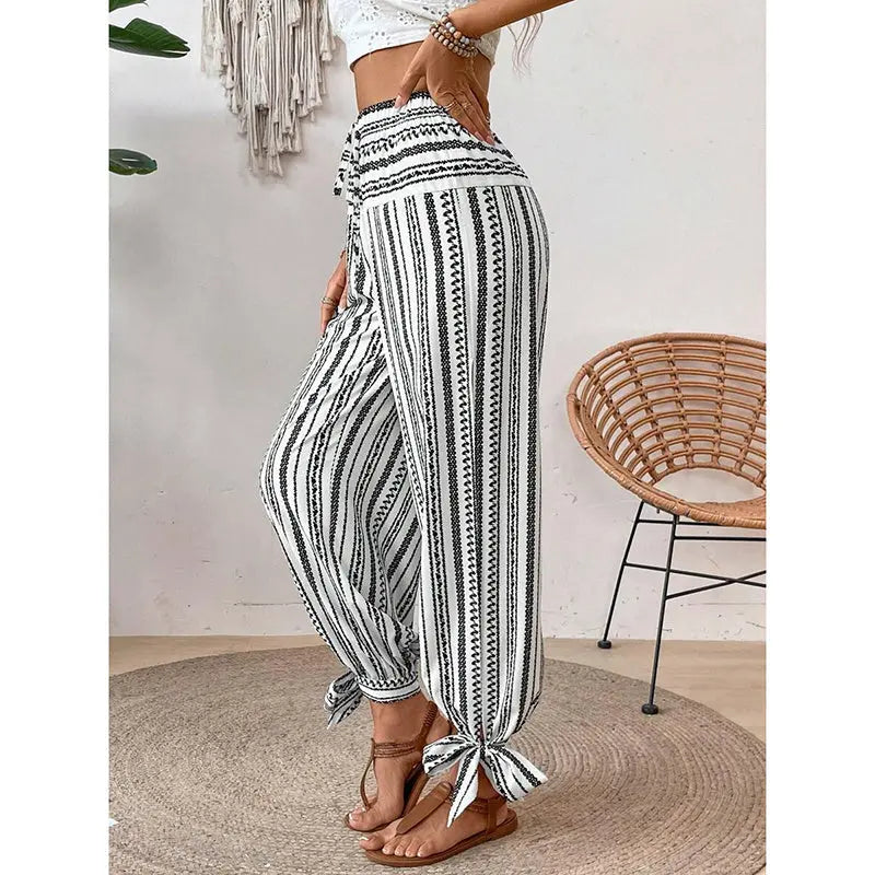 Women's Fashion Striped Long Pants Side-Slit Design Trendy Casual Trousers Lady T Fashions