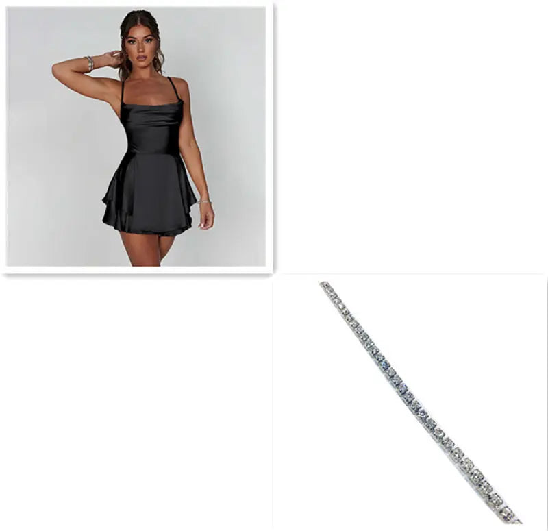 Sexy Suspender Skirt For Women Elegant Slim Strap Satin Backless Lace Up A-Line Short Dress Lady Lady T Fashions