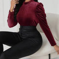 Women's Solid Color Round Neck Bubble Sleeve Slim Fit T-shirt Lady T Fashions