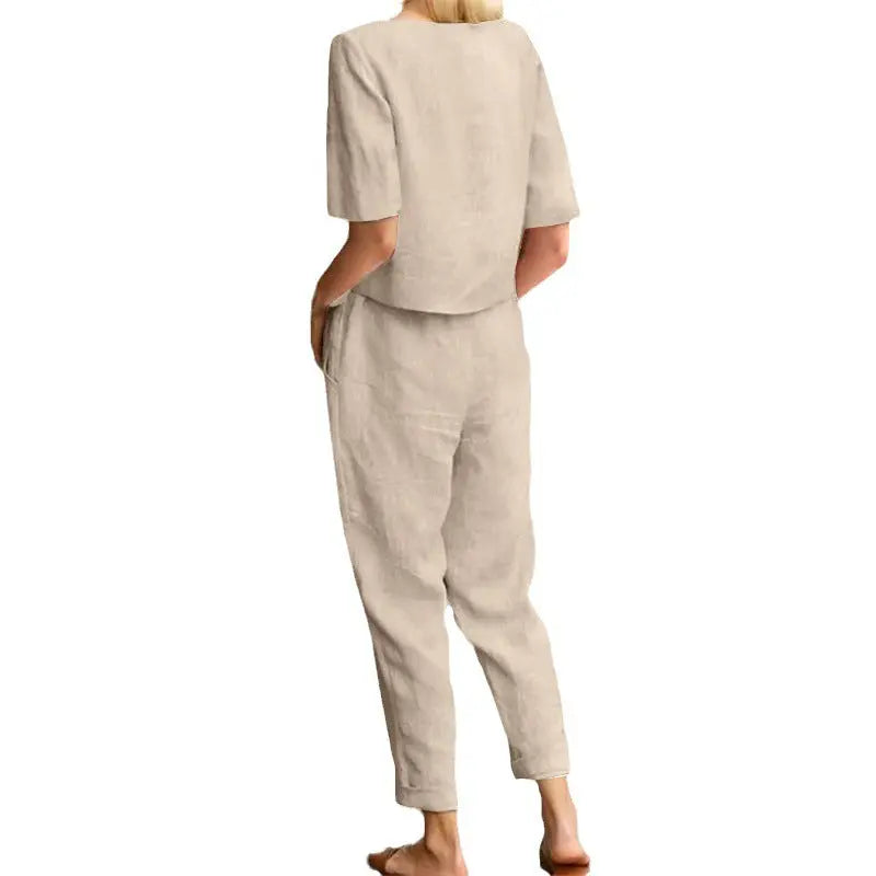 Women's Cotton And Linen Wide-leg Pants Suit Lady T Fashions
