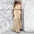 Womens Off The Shoulder Ruffle Party Dresses Side Split Beach Maxi Dress Lady T Fashions