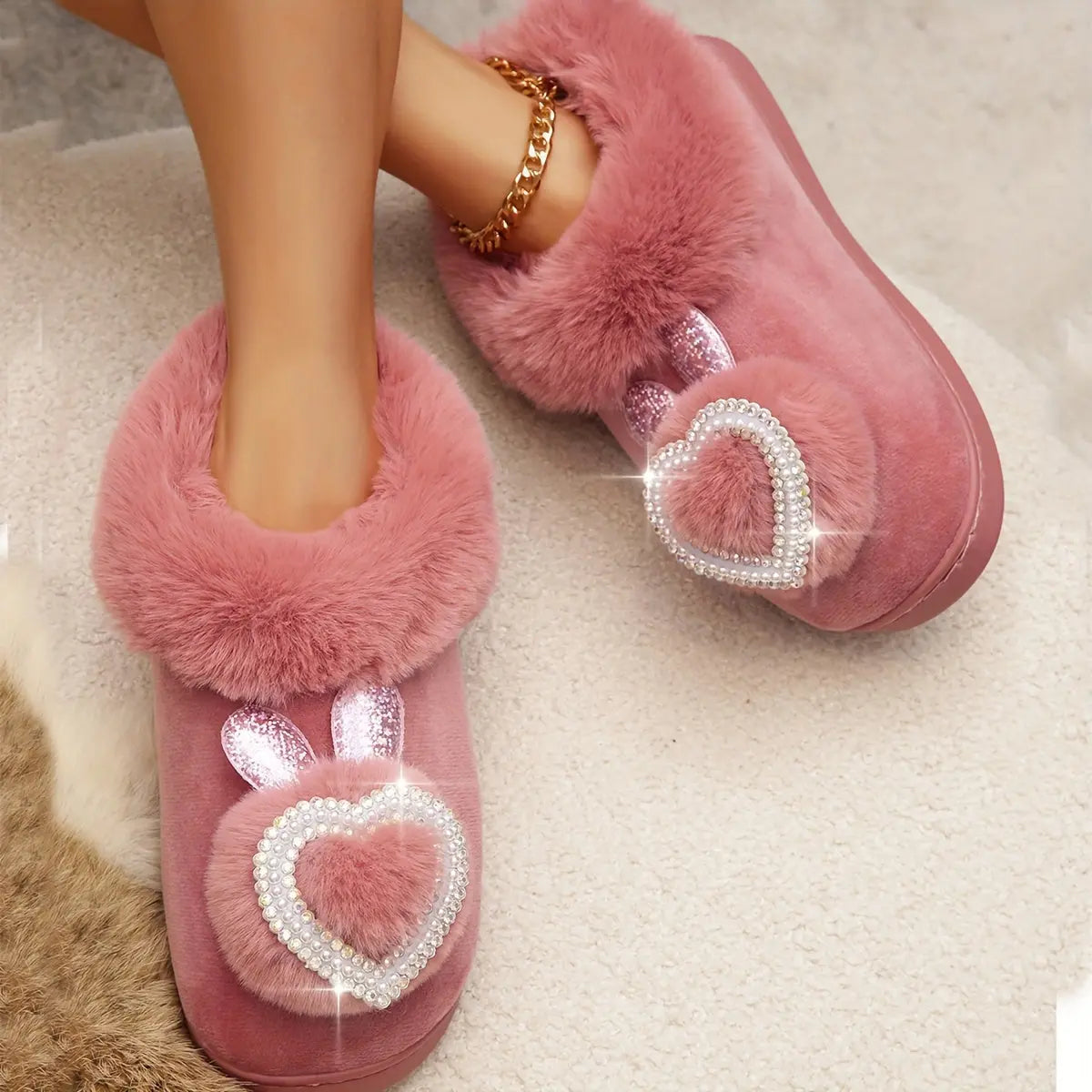 Cute Rabbit Plush Slippers - Soft, Warm, and Cozy Ladies Indoor Shoes for Home, Perfect for Relaxation and Lounging - Comfortable, Breathable, and Anti-Slip Sole Design Lady T Fashions
