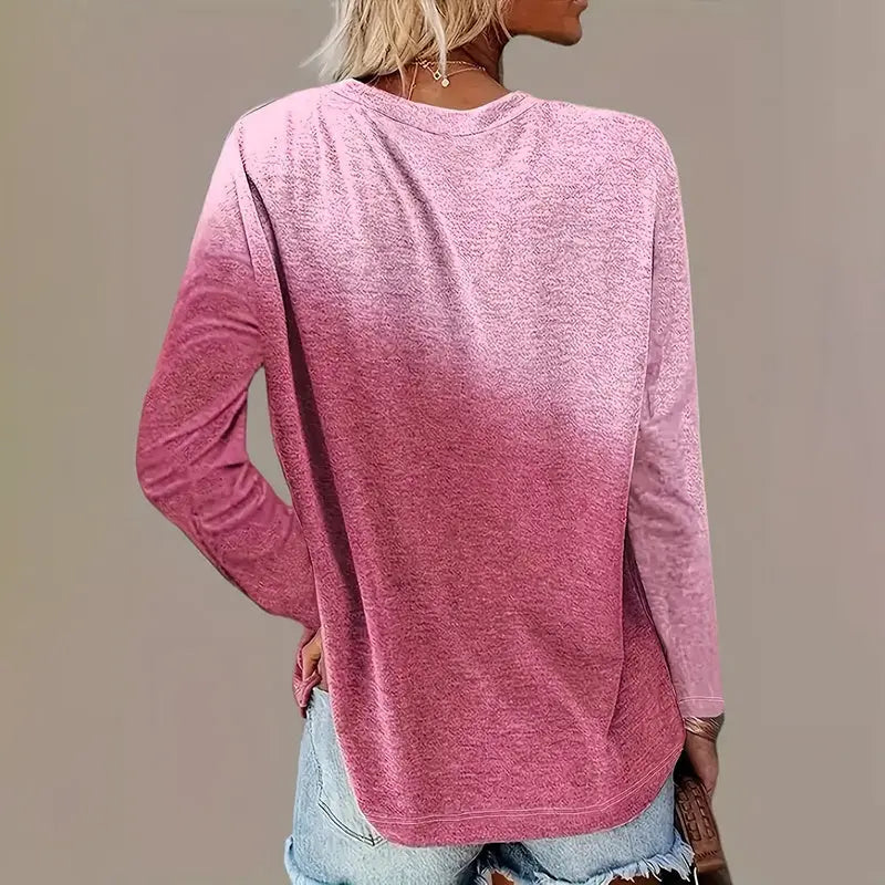 5 Pack Women's Casual Gradient Color Round Neck Long Sleeve Tops Set Spring & Fall Lady T Fashions