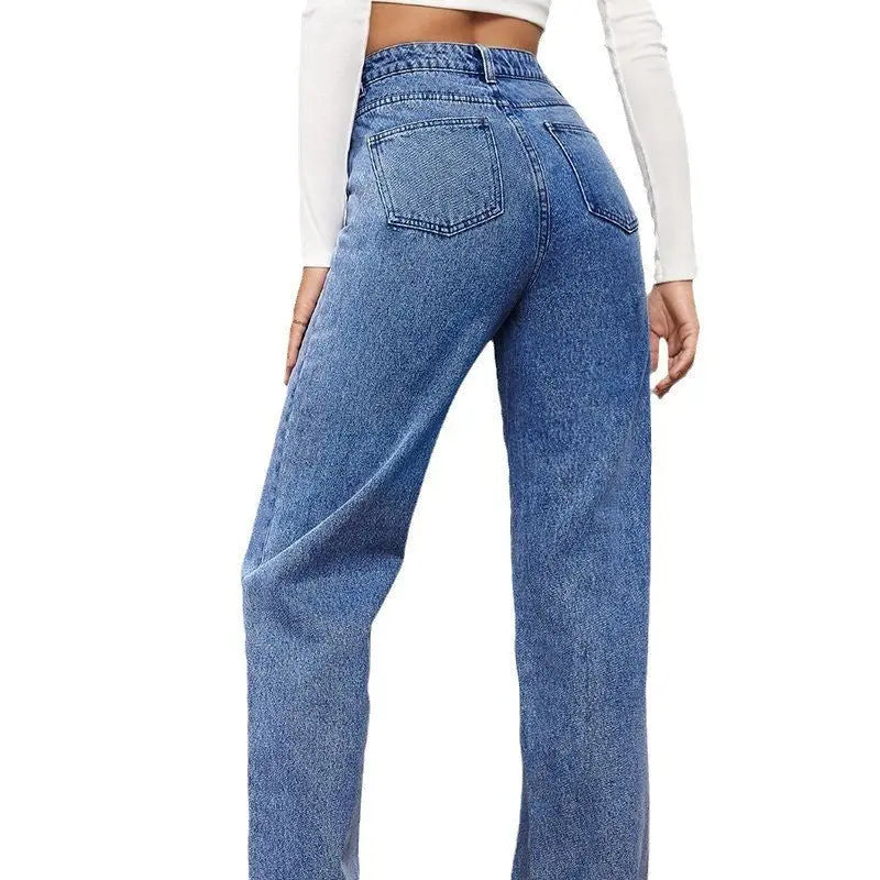 Washed Fashion Straight Jeans Women's Mid Waist Lady T Fashions