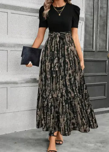 Floral Print Round Neck Exotic Vacation Style Elegant Dress Lady T Fashions