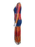 Women's V-neck Printed Casual Bag Hip Dress Lady T Fashions