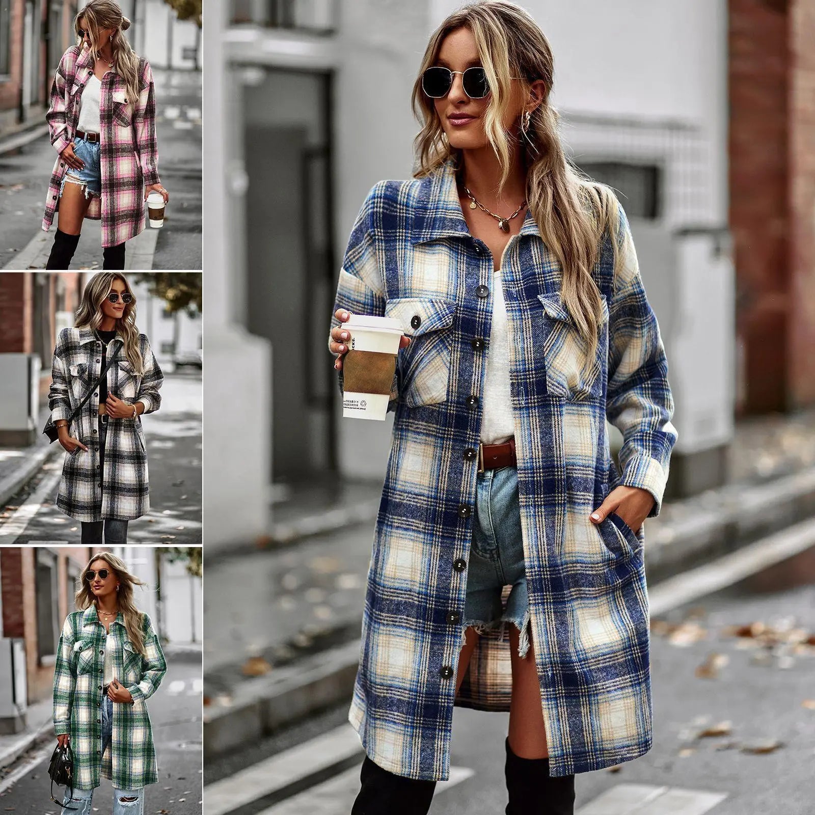Temperament Leisure Long Plaid Tup Cardigan Coat Lady T Fashions