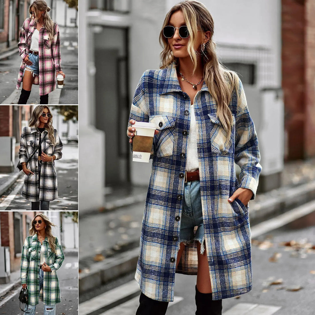 Temperament Leisure Long Plaid Tup Cardigan Coat Lady T Fashions