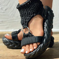 Women's Knitted Platform Sandals with Thick Cushioned Midsole - Adjustable Back Strap, Open-Toe Summer Shoes, Breathable Fabric Upper & TPR Sole for Casual Outings, Beach, Student Fashion, Ladies Sandals Lady T Fashions