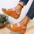 Women's Colorblock Wedge Sandals, Open Toe Hollow Out Slip On Slides Shoes, Casual Outdoor Slides Lady T Fashions