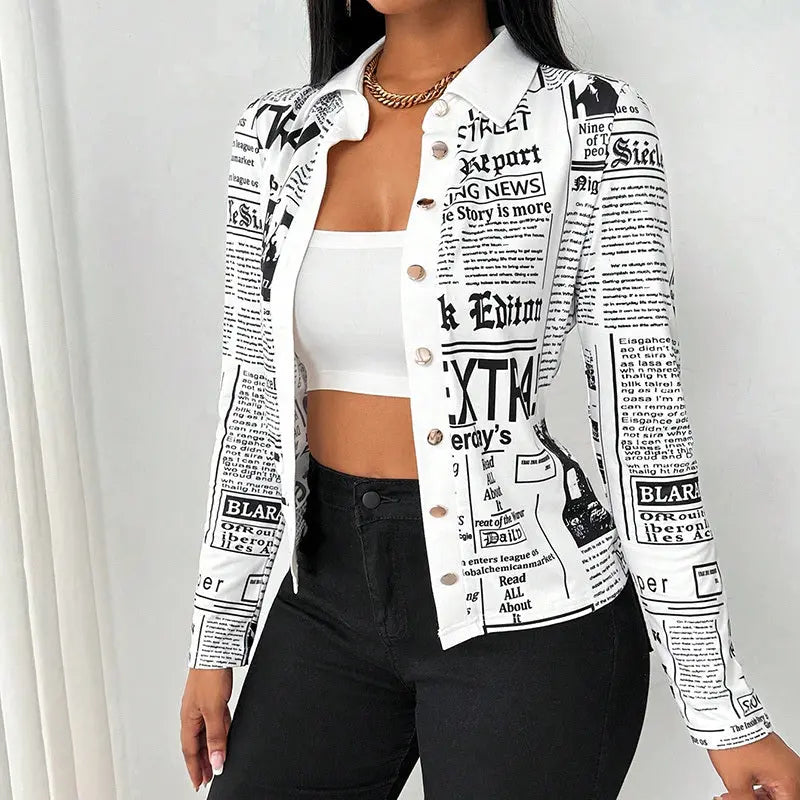 Women's Long Sleeve Casual Shirt - Spring&Fall Slim Fit Printed Blouse With Single Button Placket Lady T Fashions