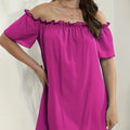 Ladies' Fashion Off Shoulder Ruffle Solid Color Decorative One Shoulder Casual Dress Lady T Fashions