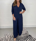 Women's Fashion Simple Solid Color Long Top Long Pants Set Lady T Fashions