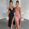 Spaghetti Strap Dress With Split Design Deep V-neck Sleeveless Backless Bodycon Party Dresses For Womens Clothing Lady T Fashions