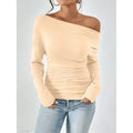 Women's Off The Shoulder Tops Long Sleeve T Shirts Going Out Tops Casual Trendy Ruched Slim Fitted Tees Lady T Fashions