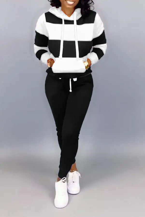 Women's Clothing Sweater Stitching Hooded Casual Sports Suit Lady T Fashions