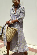 Striped Shirt Dress With Belt Fashion Half-sleeved Lapel Button Cardigan Dresses Women's Clothing Lady T Fashions