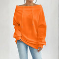 Plus Size Women's Solid Color Off-Shoulder Long Sleeve Pullover With Drawstring - Casual Ribbed Detail Top For Spring&Fall Lady T Fashions