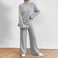 Women's Solid Color 2-Piece Set High Neck Long Sleeve Top & Pants, Striped Loungewear For Fall&Winter Lady T Fashions
