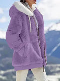 Fall And Winter Loose Plush Long Sleeves With Zippered Pockets And Hooded Warm Jacket Lady T Fashions