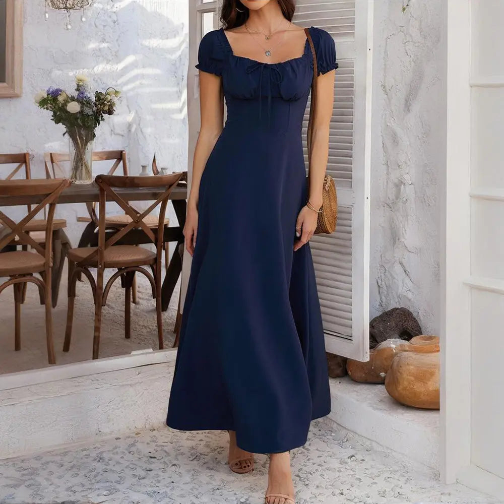Women's Bohemian Backless Maxi Dress Flowy Ruffled Beach Dress With Adjustable Belt Summer Vacation Boho Dress For Casual Outings Lady T Fashions