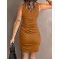 Women Summer Bodycon Ruched Party Club Mini Dress Sleeveless Crew Neck Tight Date Night Tank Short Dresses Lady T Fashions