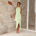 Ins Halter Split Long Dress Summer Slim Fit Backless Dresses Solid High-end Women's Clothing Lady T Fashions