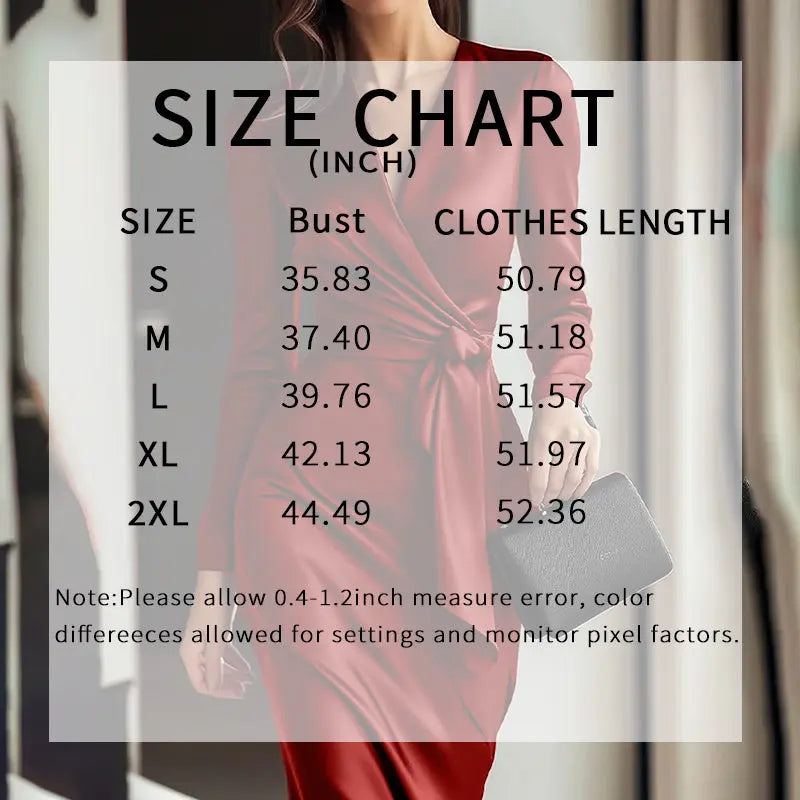 Women's Burgundy Satin Midi Dress Elegant V-Neck Long Sleeve Bodycon Dress With Belted Waist Lady T Fashions