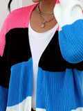 Plus Size Cozy Colorblock Striped Cardigan - Soft Knitted Fabric, Long Sleeves, Open Front Design, Perfect for Casual Daily Wear - Designed for Plus Size Women, Womens Fashion Clothing Lady T Fashions