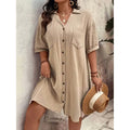 Womens Cotton Shirt Dress Summer Casual Short Sleeve Button Down V Neck Loose Mini Dress With Pockets Lady T Fashions