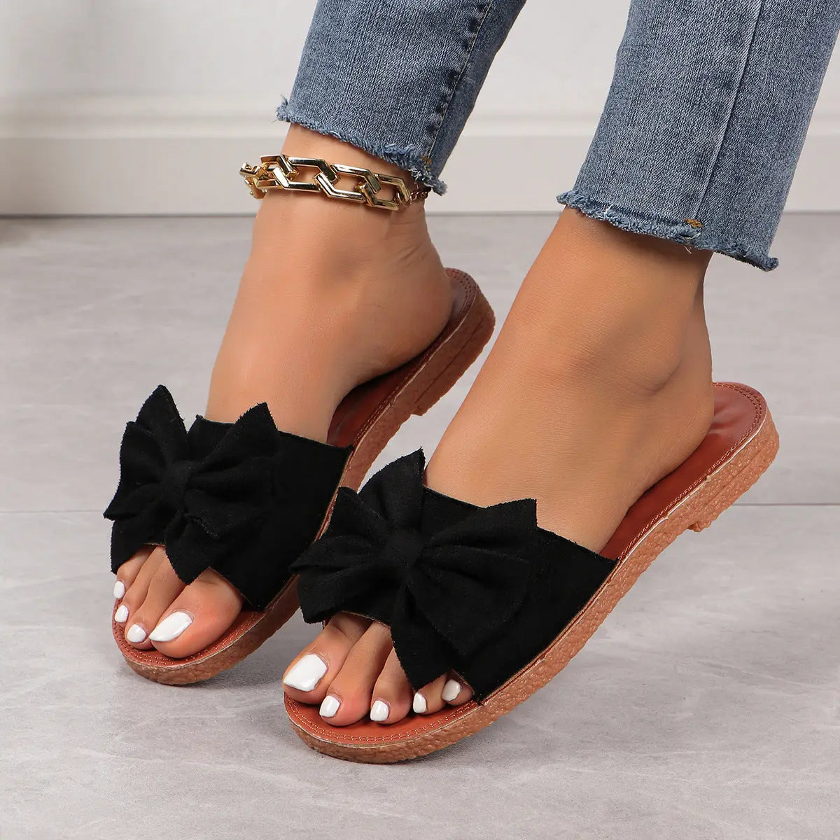 Women's Cute Platform Beach Bow Flat Slippers Lady T Fashions