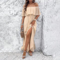 Womens Off The Shoulder Ruffle Party Dresses Side Split Beach Maxi Dress Lady T Fashions