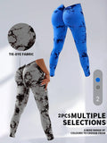 2 Pack Tie-Dye High Waist V-Back Yoga Leggings, Peach-Hip Enhancing Athleisure Tights, Sport Style Fitness Pants Lady T Fashions