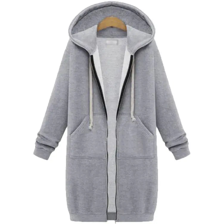 Hooded Long Sleeve Sweater Fleece Long Jacket Lady T Fashions