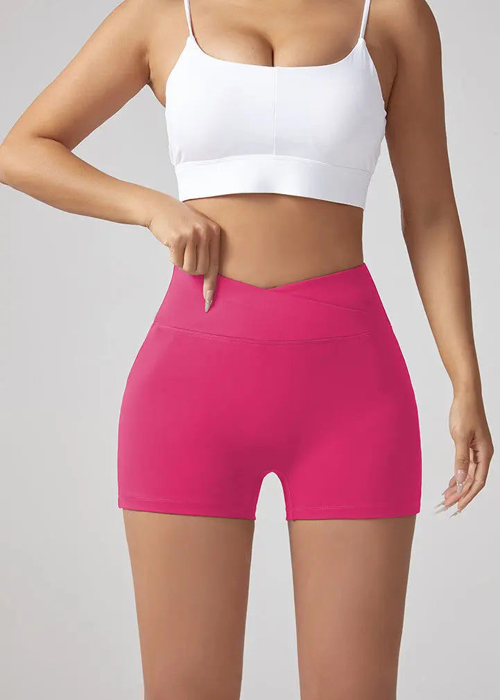 V-waist Stretch Yoga Workwear, Pocket Button Tight Pants, Women's Peach Hip Running And Fitness Shorts Lady T Fashions