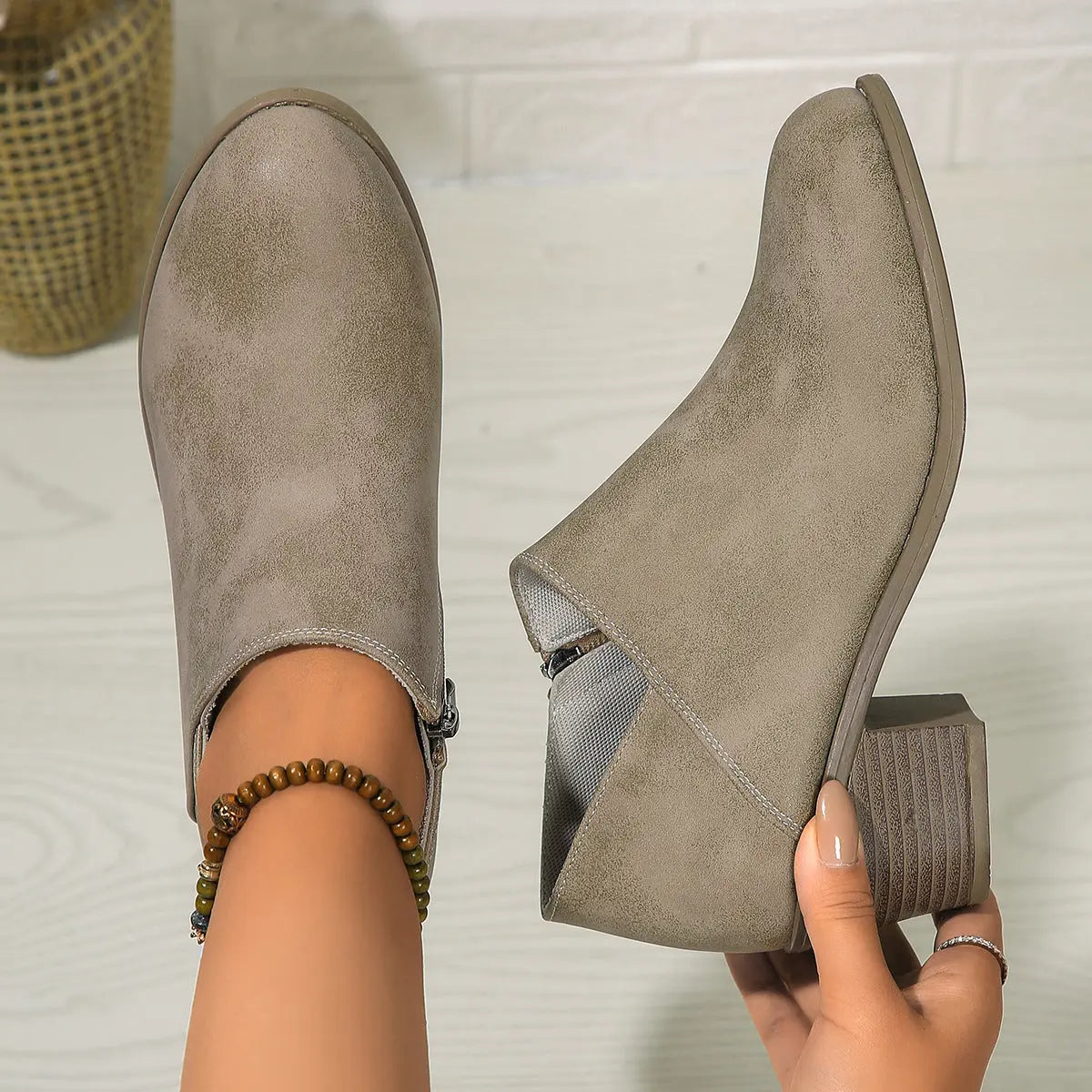 Chunky Heel Round Toe Ankle Boots With Side Zipper Design Fashion Fall Winter Short Boots For Women Shoes Lady T Fashions
