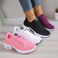 Plus Size Women's Comfortable Air Cushion Low Top Running Sneakers, Lace Up Knitted Outdoor Athletic Shoes Lady T Fashions