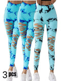 3 Pack New Style Hollow-Out Tie-Dye High-Waisted Tummy-Control Yoga Pants Lady T Fashions