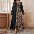 Womens Leopard Print Maxi Dresses Color Block Long Sleeve Dress Casual Summer Dresses Lady T Fashions