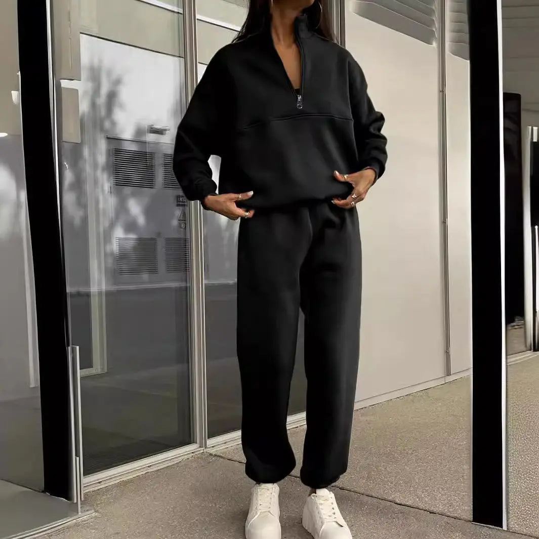 Long-sleeved Sports Sweatshirt Suit Fashion Stand-up Collar Zip-up Top And Elastic Band Trousers With Pocket Srping Fall Clothing For Women Lady T Fashions